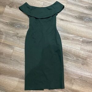 Babaton Dark Green Off Shoulder Midi Dress Size 10 Elegant Fitted